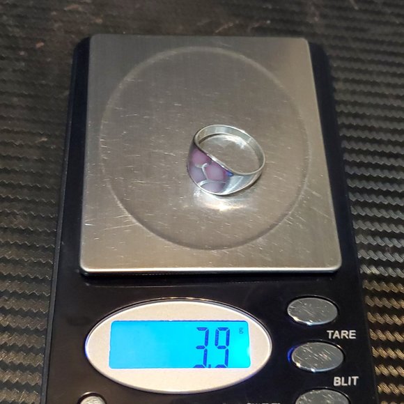 Size 8.25 925 Sterling Silver Section Pink Shell Cute Ring - Picture 8 of 8